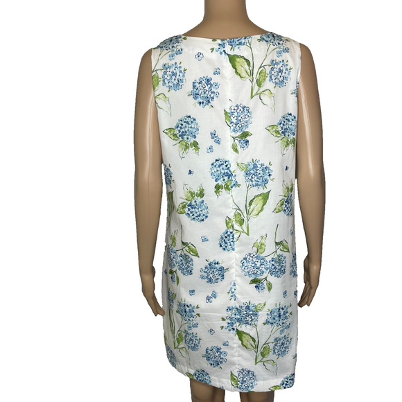 Women's Large Kiel James Patrick Hydrangas White Cotton Shift Dress - Picture 3 of 5